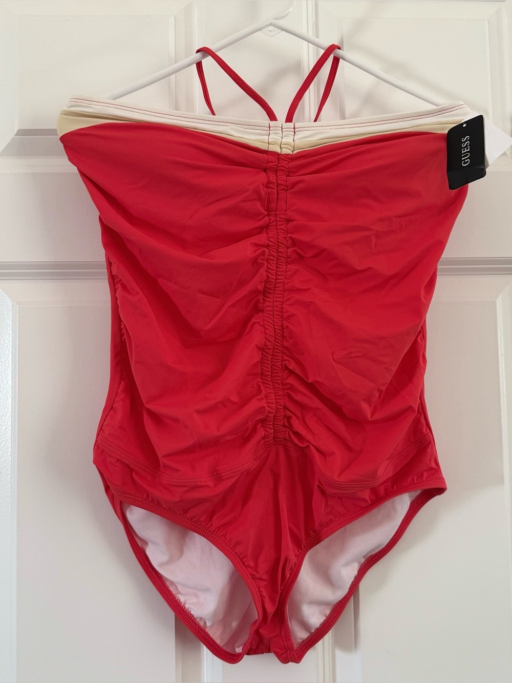 GUESS Coral Red One-Piece Swimsuit with Cream Trim